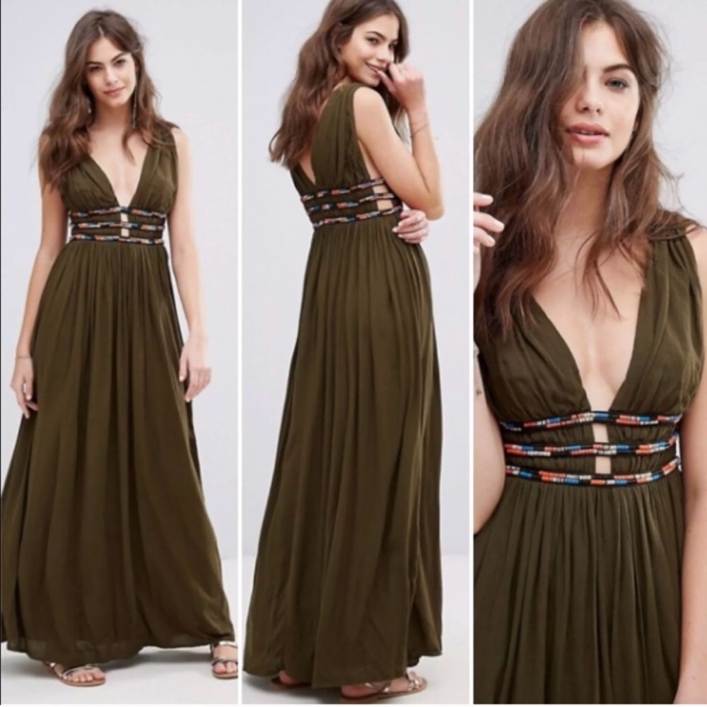 French Connection Maxi Dress Military Gree…